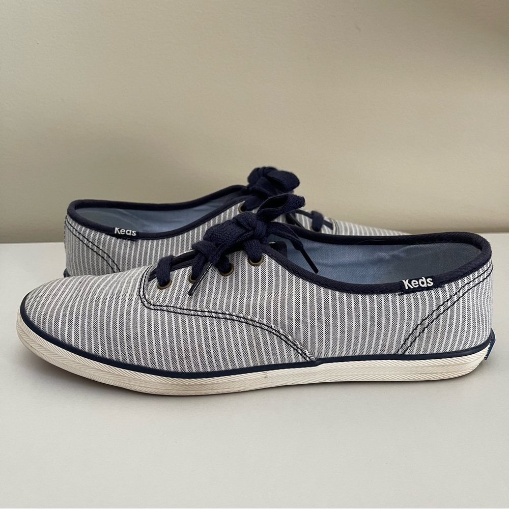 Keds - Blue and White Striped Champion Sneakers - Women’s Size 8 - Picture 2 of 9